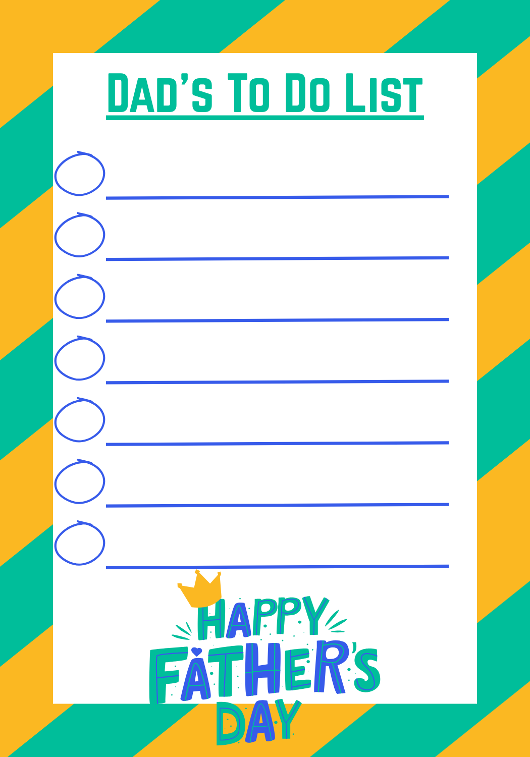 Dad's to do list with colorful border and 'Happy Father's Day' text